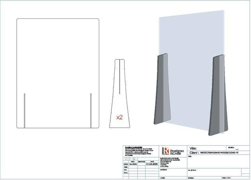 Modèle d'écran de protection en plexiglas contre le Covid19